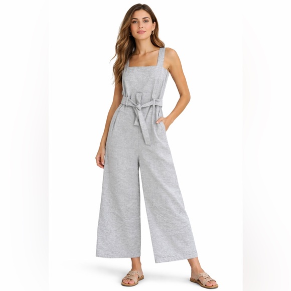 People Tree Pants - People Tree Organic Cotton Gray Wide-Leg Jumpsuit Belted Size 8